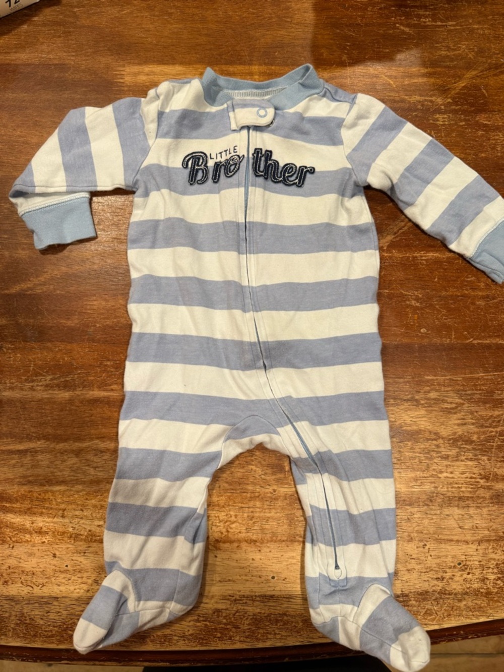 Carter's Blue & White Striped 'Little Brother' Footed One-Piece